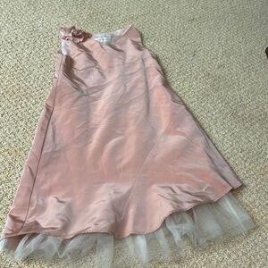 Satin with tile and flower on shoulder dress